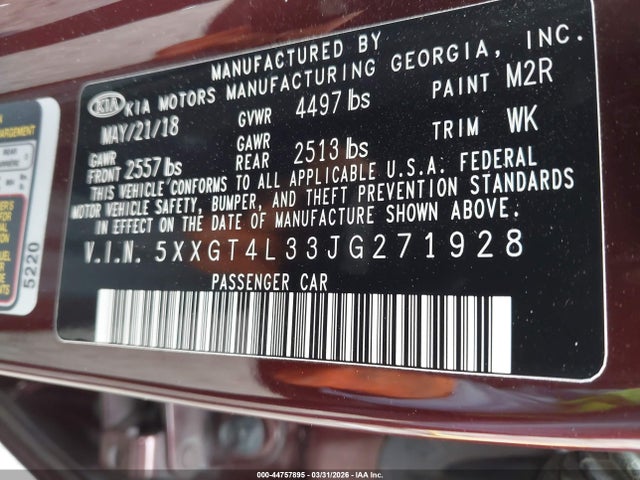 5XXGT4L33JG271928 KIA Optima Lx