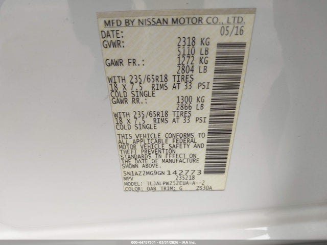 Nissan MURANO S 2016 5N1AZ2MG9GN142773 Image 9