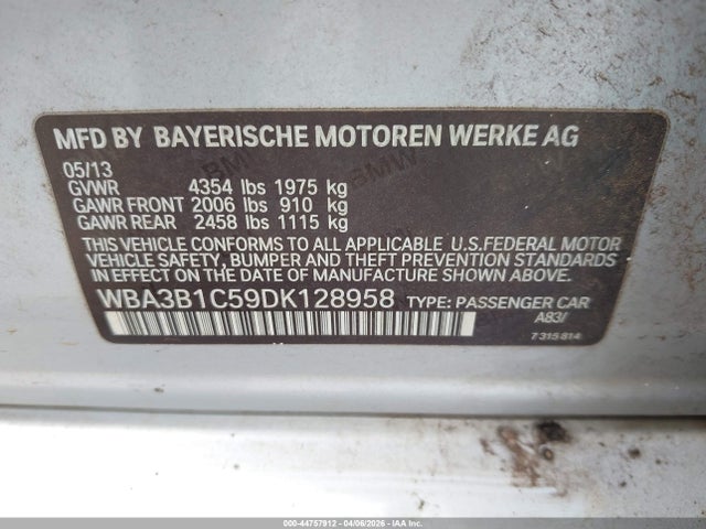 Auction sale of the 2013 Bmw 320i, vin: WBA3B1C59DK128958, lot number: 44757912