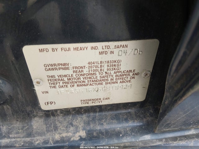 2006 SUBARU IMPREZA JF1GG676X6G818929 Photo 8