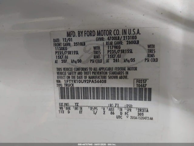 2002 FORD RANGER 1FTYR10U92PA54408 Photo 8