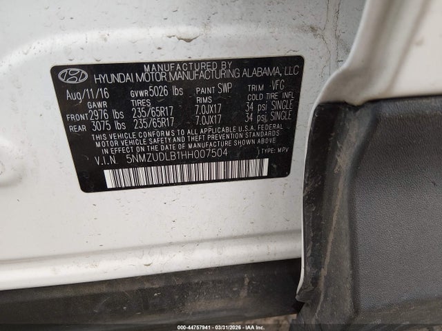 5NMZUDLB1HH007504 Hyundai Santa Fe Sport 2.4l