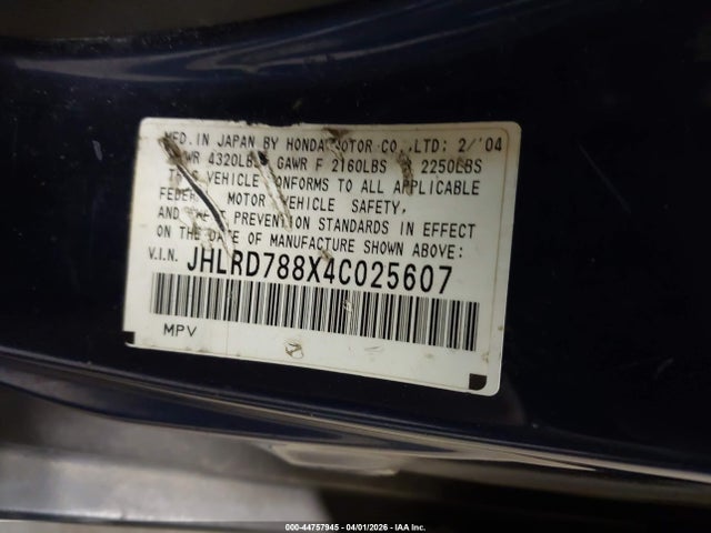 Aukcja sprzedaży 2004 Honda Cr-v Ex, vin: JHLRD788X4C025607, numer aukcji: 44757945