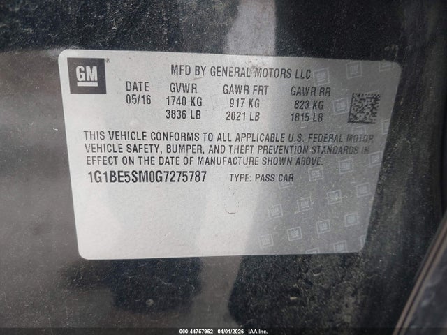 1G1BE5SM0G7275787 Chevrolet Cruze Lt Auto