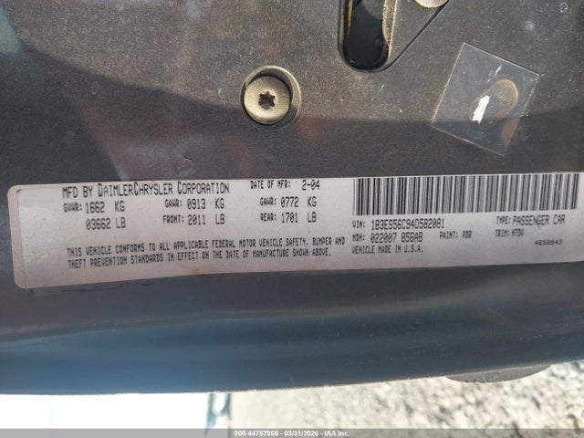 Aukcja sprzedaży 2004 Dodge Neon Sxt, vin: 1B3ES56C94D582081, numer aukcji: 44757956