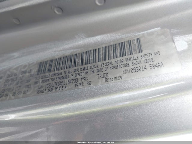 1C6HJTFGXLL154733 Jeep Gladiator Overland 4x4