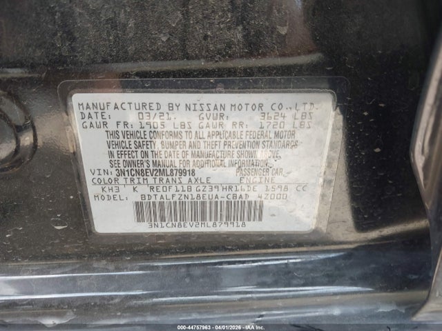 Auction sale of the 2021 Nissan Versa Sv Xtronic Cvt, vin: 3N1CN8EV2ML879918, lot number: 44757963