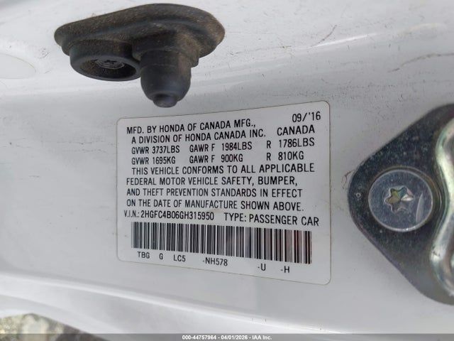 Honda Civic Lx-p 2016 2HGFC4B06GH315950 Image 9