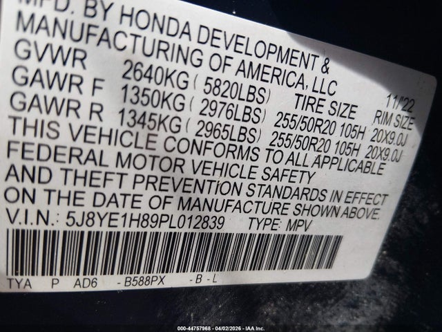 Продаж на аукціоні авто 2023 Acura Mdx Advance Package, vin: 5J8YE1H89PL012839, номер лоту: 44757968
