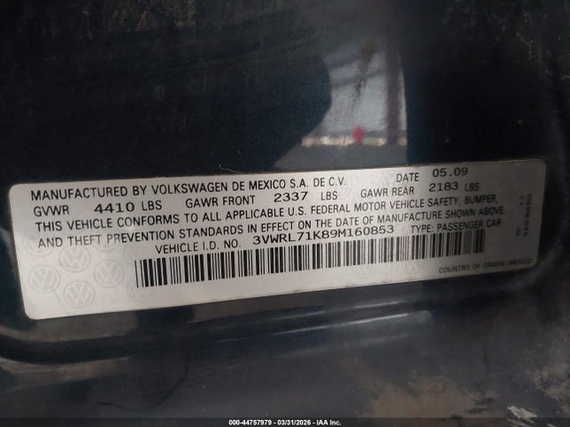 Продаж на аукціоні авто 2009 Volkswagen Jetta Tdi, vin: 3VWRL71K89M160853, номер лоту: 44757979