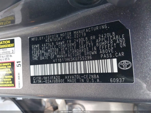 4T1B11HK5KU755296 Toyota CAMRY LE