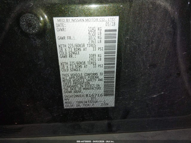 5N1AT2MV0JC816716 Nissan Rogue Sl