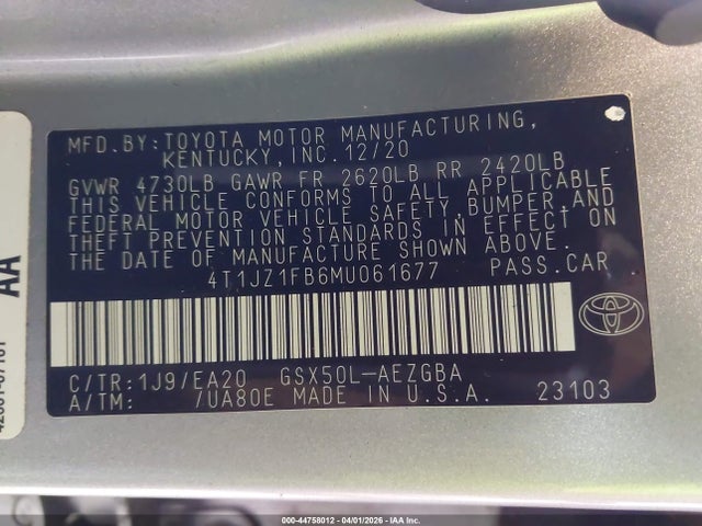 4T1JZ1FB6MU061677 Toyota AVALON XLE