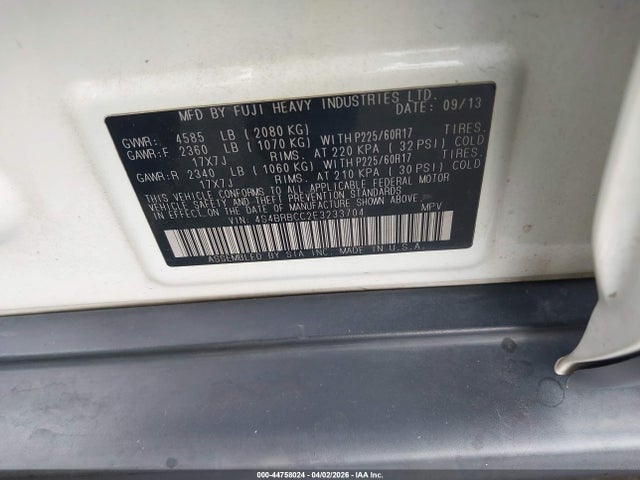 Aukcja sprzedaży 2014 Subaru Outback 2.5i Premium, vin: 4S4BRBCC2E3233704, numer aukcji: 44758024
