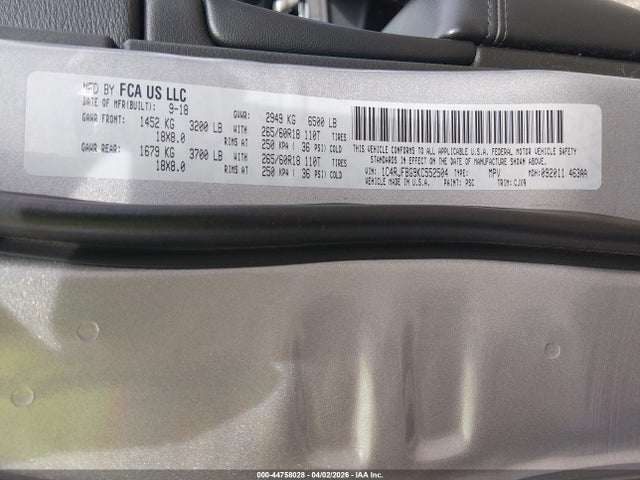 44758028 :رقم المزاد ، 1C4RJFBG9KC552504 vin ، 2019 Jeep Grand Cherokee Limited 4x4 مزاد بيع