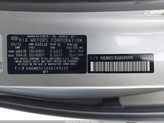 KIA SEDONA LX 2016 KNDMB5C16G6149209 Image 9