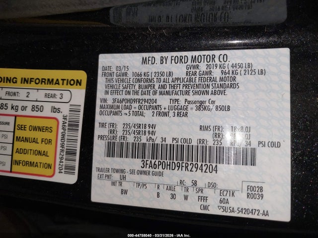 2015 FORD FUSION 3FA6P0HD9FR294204 Photo 8