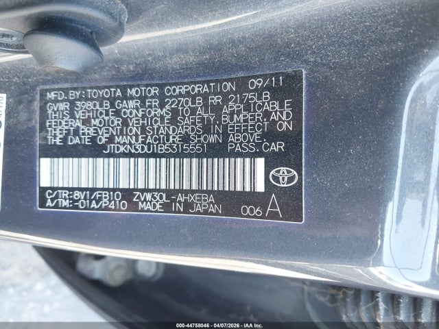 Продаж на аукціоні авто 2011 Toyota Prius Two, vin: JTDKN3DU1B5315551, номер лоту: 44758046