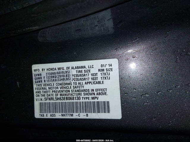 Aukcja sprzedaży 2014 Honda Odyssey Ex-l, vin: 5FNRL5H63EB068130, numer aukcji: 44758052