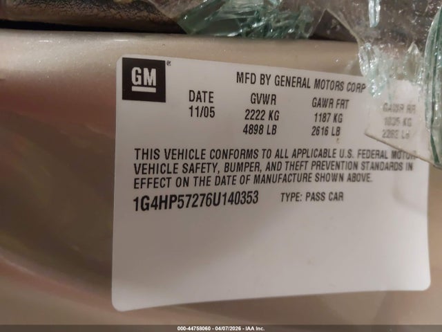 Aukcja sprzedaży 2006 Buick Lucerne Cx, vin: 1G4HP57276U140353, numer aukcji: 44758060