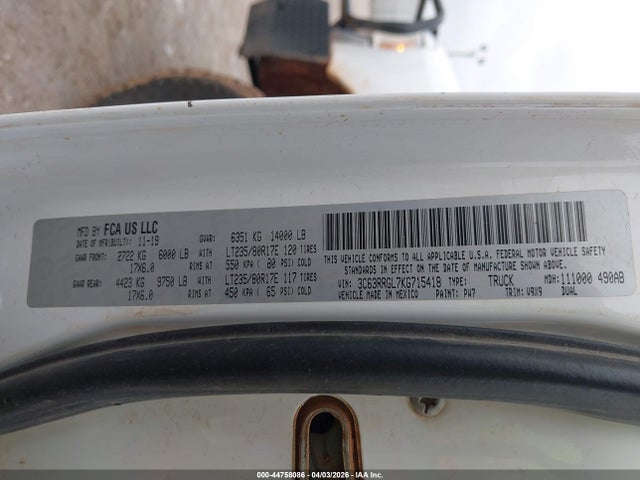 Aukcja sprzedaży 2019 Ram 3500 Tradesman, vin: 3C63RRGL7KG715418, numer aukcji: 44758086