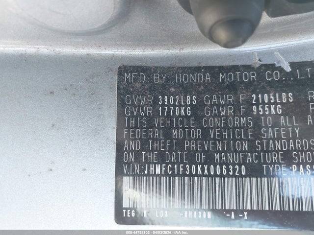 JHMFC1F30KX006320 Honda CIVIC EX