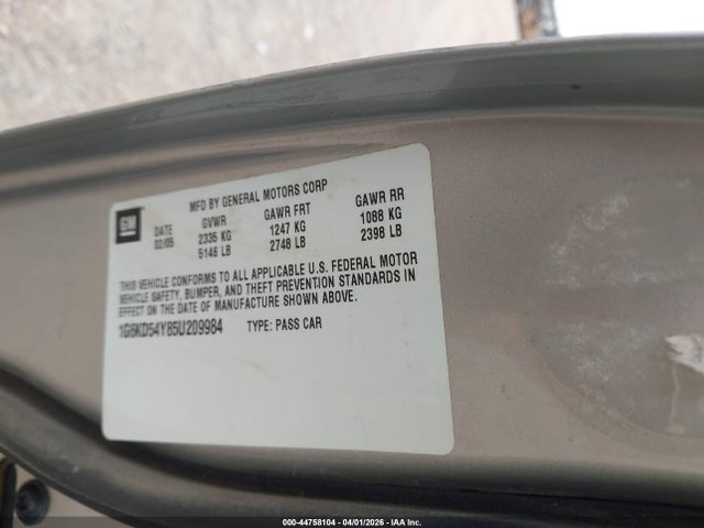 Продаж на аукціоні авто 2005 Cadillac Deville Standard, vin: 1G6KD54Y85U209984, номер лоту: 44758104