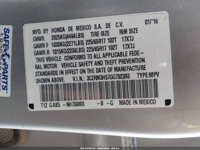 3CZRM3H57GG702393 Honda CR-V EX