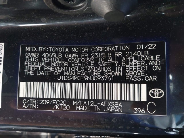 Продаж на аукціоні авто 2022 Toyota Corolla Se, vin: JTDS4MCE9NJ093761, номер лоту: 44758120