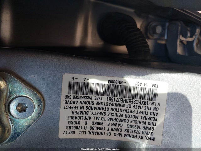 Honda Civic Lx 2017 19XFC2E53HE071651 Image 9