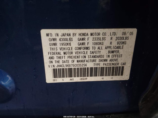 Aukcja sprzedaży 2005 Acura Tsx, vin: JH4CL96875C035256, numer aukcji: 44758129