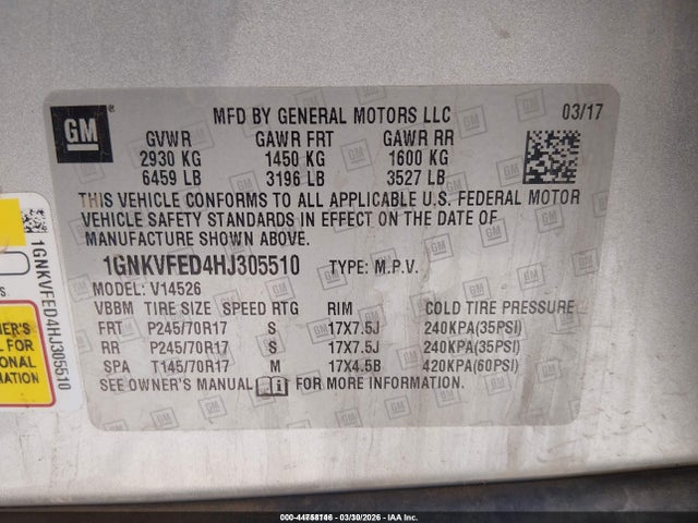 1GNKVFED4HJ305510 Chevrolet Traverse Ls