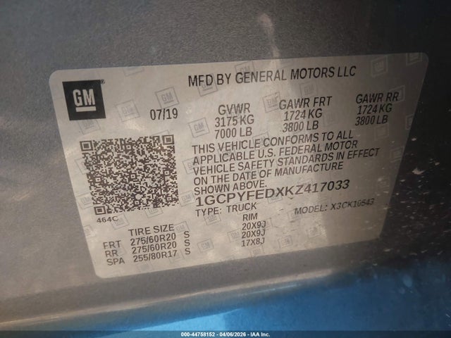 Продаж на аукціоні авто 2019 Chevrolet Silverado 1500 Lt Trail Boss, vin: 1GCPYFEDXKZ417033, номер лоту: 44758152