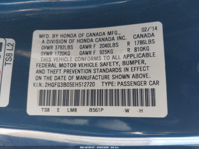 2HGFG3B05EH512720 Honda Civic Ex-l