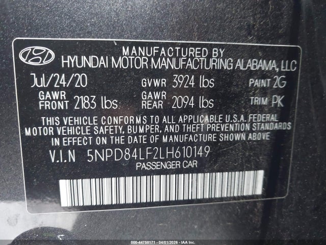 5NPD84LF2LH610149 Hyundai ELANTRA SEL