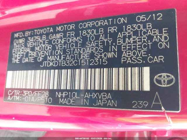 2012 TOYOTA PRIUS C JTDKDTB32C1512315 Photo 8