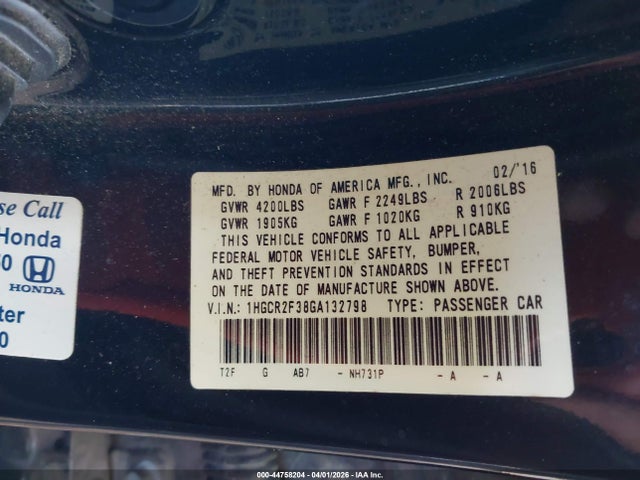 1HGCR2F38GA132798 Honda ACCORD LX