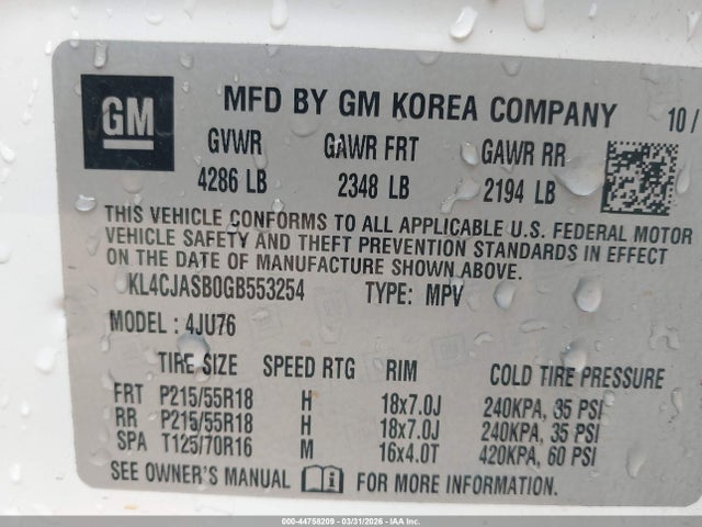 KL4CJASB0GB553254 Buick Encore