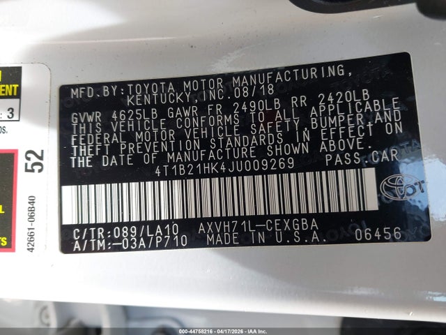 4T1B21HK4JU009269 Toyota Camry Hybrid Xle