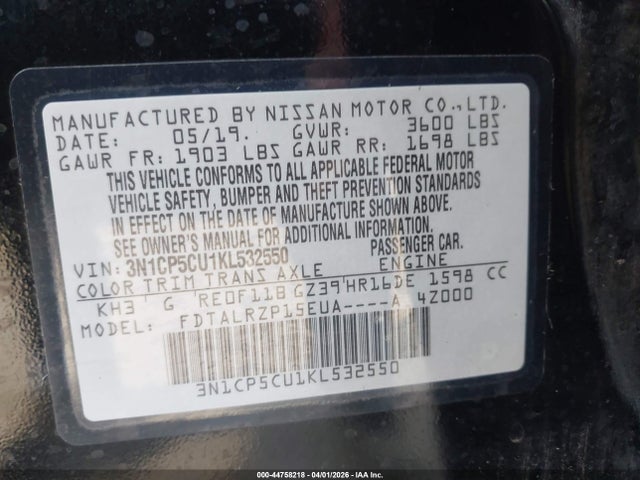 3N1CP5CU1KL532550 Nissan KICKS S