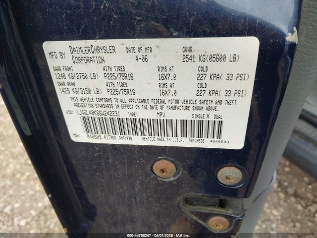 44758247 :رقم المزاد ، 1J4GL48K66W242231 vin ، 2006 Jeep Liberty Sport مزاد بيع