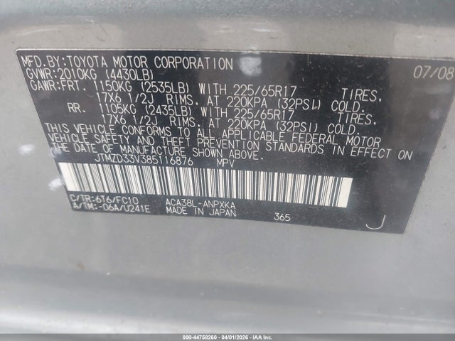 Продажа на аукционе авто 2008 Toyota Rav4, vin: JTMZD33V385116876, номер лота: 44758260