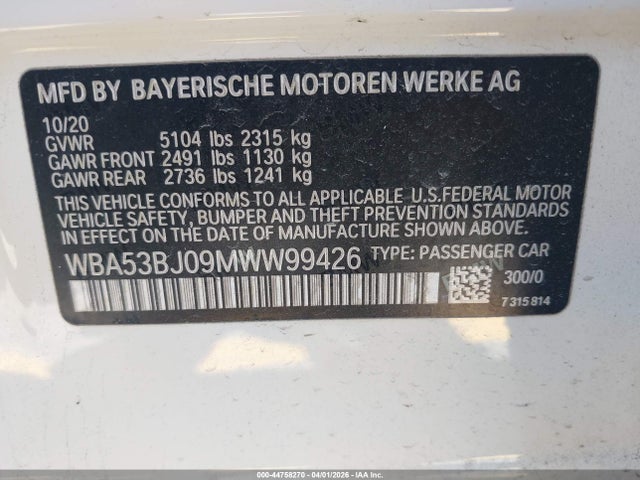 2021 BMW 540I WBA53BJ09MWW99426 Photo 8