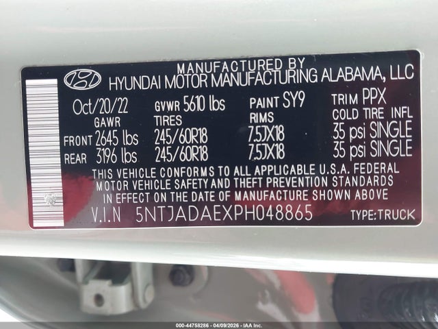 Aukcja sprzedaży 2023 Hyundai Santa Cruz Se, vin: 5NTJADAEXPH048865, numer aukcji: 44758286