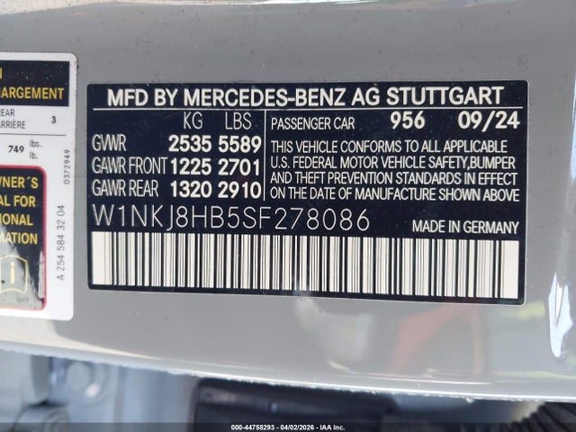 44758293 :رقم المزاد ، W1NKJ8HB5SF278086 vin ، 2025 Mercedes-benz Amg Glc 43 Coupe 4matic مزاد بيع