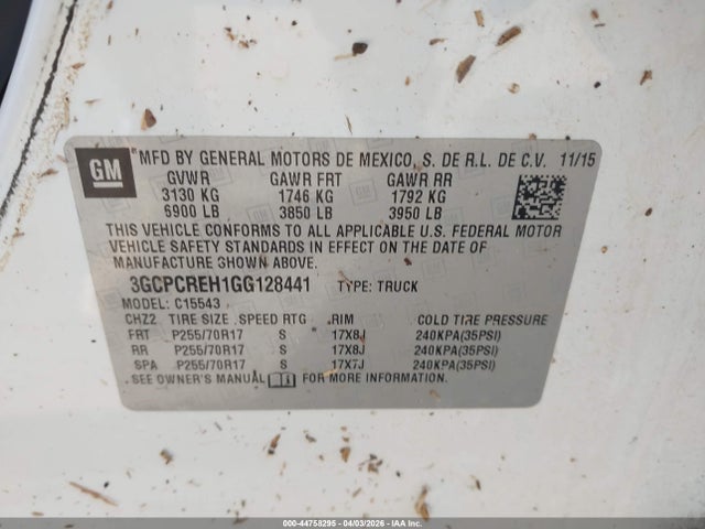 2016 Chevrolet Silverado 1500 1lt მანქანა იყიდება აუქციონზე, vin: 3GCPCREH1GG128441, აუქციონის ნომერი: 44758295
