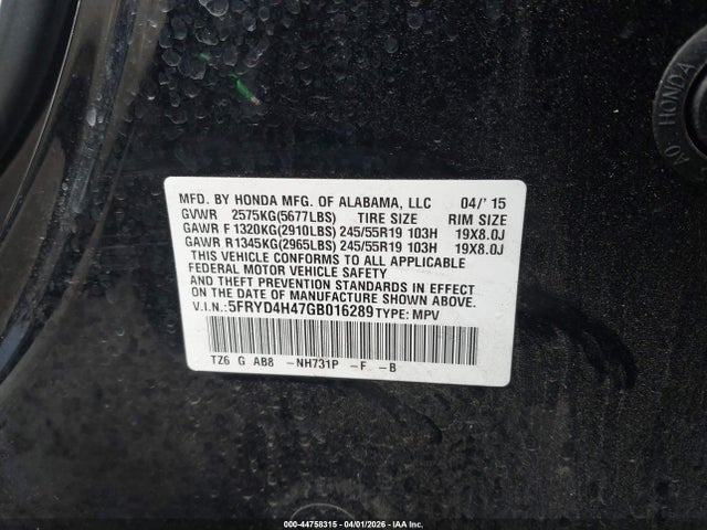 5FRYD4H47GB016289 Acura Mdx Technology Acurawatch Plus Packages/technology Package