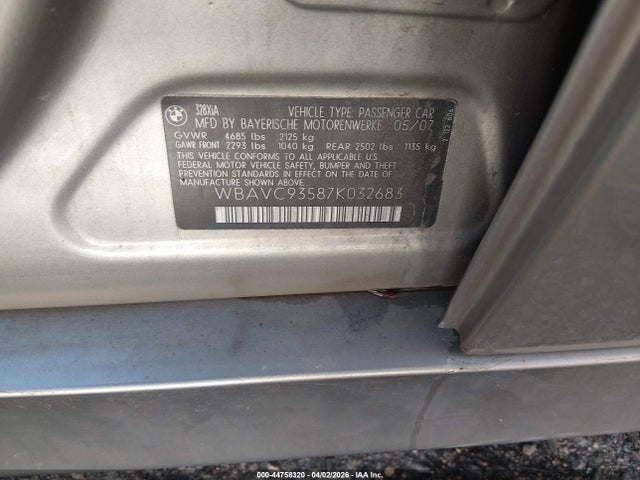 Продаж на аукціоні авто 2007 Bmw 328xi, vin: WBAVC93587K032683, номер лоту: 44758320
