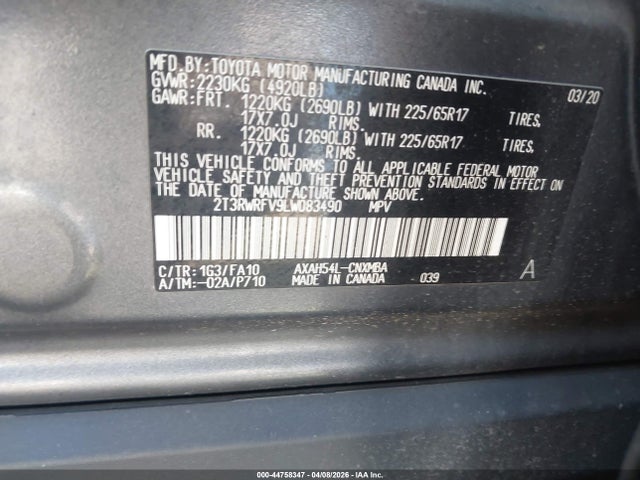 2T3RWRFV9LW083490 Toyota Rav4 Hybrid Xle