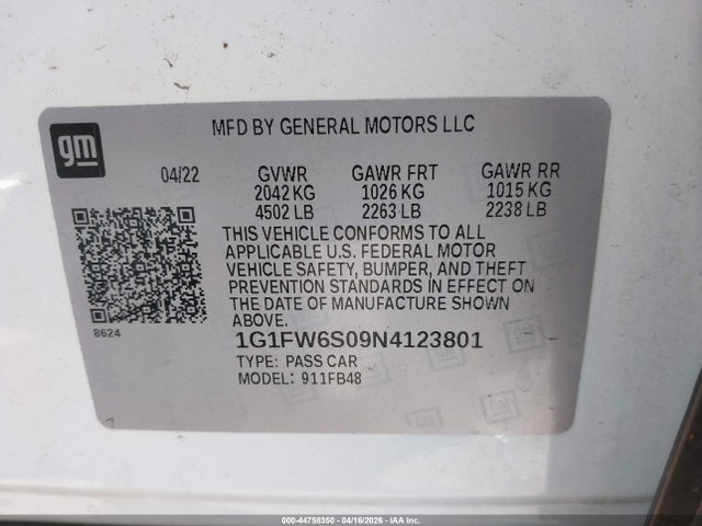 Продаж на аукціоні авто 2022 Chevrolet Bolt Ev Fwd 1lt, vin: 1G1FW6S09N4123801, номер лоту: 44758350